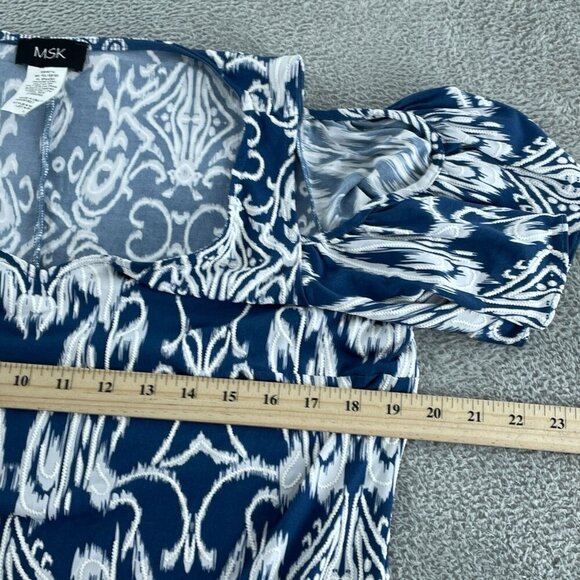 MSK Womens Blue & White Off-Shoulder Ikat Polyester/Spandex Blend Size L 3951 - Picture 5 of 8